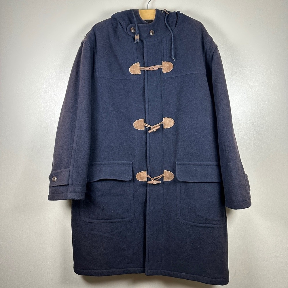 L.L. Bean Men's XXL Tall Duffle Coat Navy Blue Wool Toggle Hooded Vintage USA